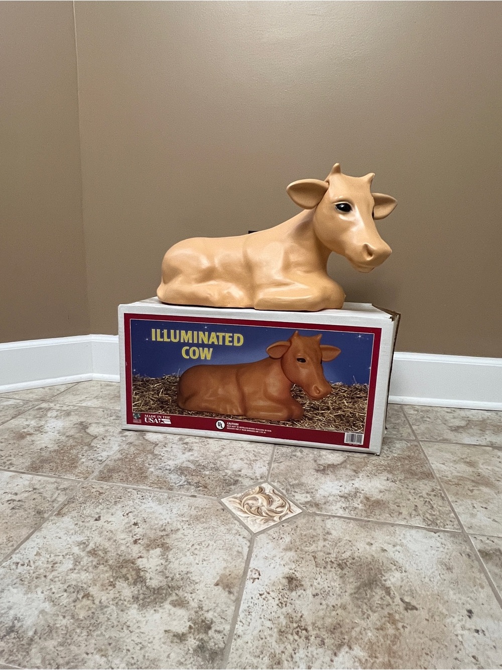 Cow Calf General Foam GF USA Blow Mold Brown Illuminated Nativity Yard